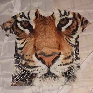 Mens Tiger Face T-Shirt tee shirt black white orange nylon roar animal print
